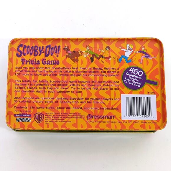 Scooby-Doo Pressman Trivia Game Tin 450 Qs + Kids Deck Complete w/o Pencil - Picture 2 of 3